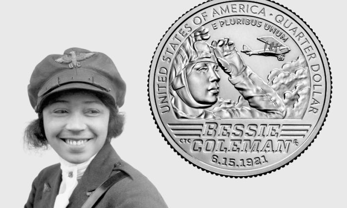 Image of Bessie Coleman and the Bessie Coleman quarter