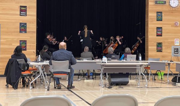 School board members watching an orchestra play.