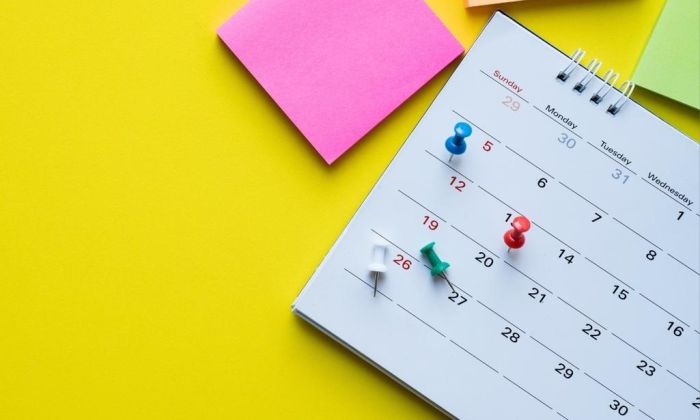 Calendar on yellow background