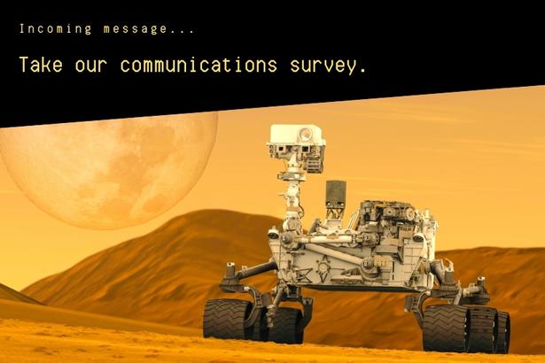 Mars rover with text that says take our survey