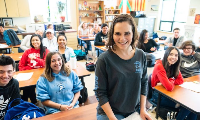 high school class and teacher