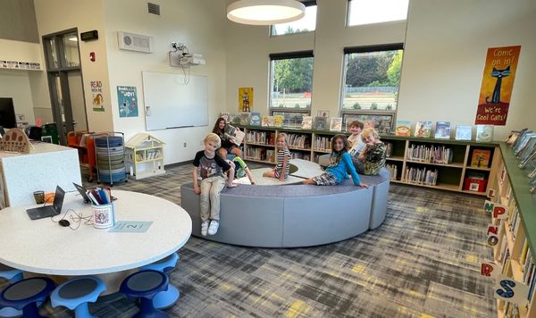 Students sitting in library