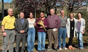 Golden Apple winner Malia Hee with district and Crescent Valley staff, her family, and members of the Corvallis Public Schools Foundation.