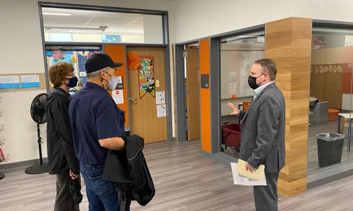 Superintendent Noss leading a tour through Bessie Coleman Elementary