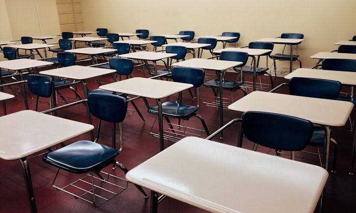 Desks in a classroom